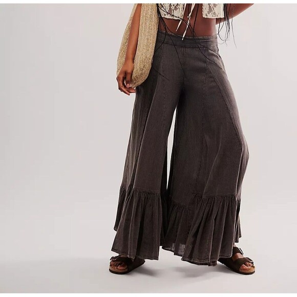 Free People Summer Kiss Godet Pants Smocked Cotton Wide Leg Beach S NEW 279144